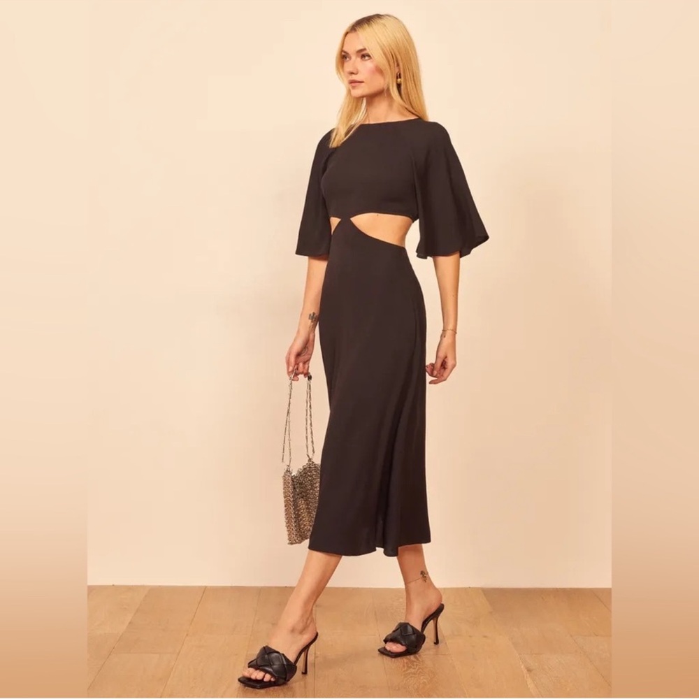 Reformation Elegant Black Midi Dress